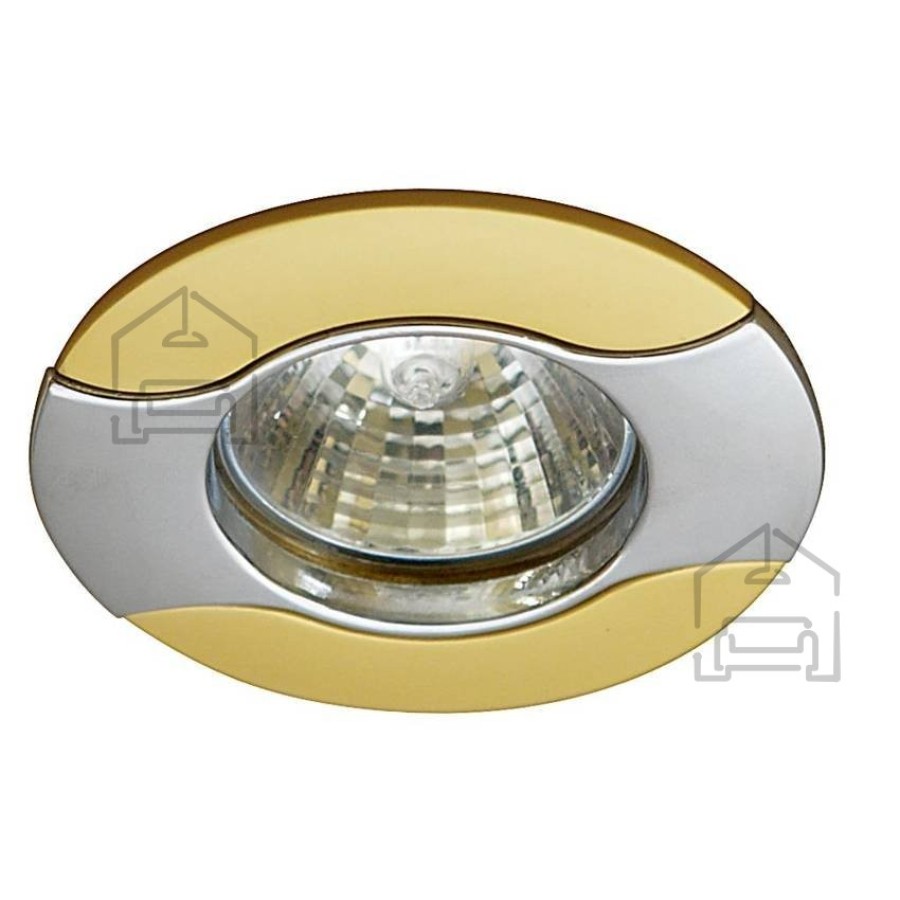Material:: Steklo, Aluminij Vrsta: Stropna Primerne žarnice: MR16 Količina žarbnic: 1x50W Barva:: Zlata+Srebrna Energijska nalepka: A++ - E Teža: 0,13 kg