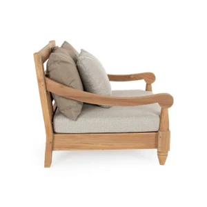 Vrtni fotelj BALI NATURAL je narejen iz tikovega lesa. Blazina z odstranljivo prevleko z olefinsko tkanino je narejena iz polipropilena. Material: - Tikov les