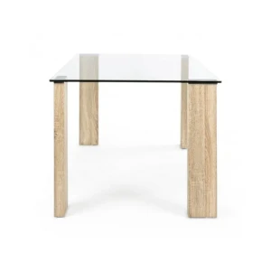 Jedilna miza NEW ARLEY 160X90 natur ima noge iz MDF-ja z učinkom lesa. Ima 12 mm debelo kaljeno steklo. Dimenzije: širina: 160cm globina: 90cm višina: