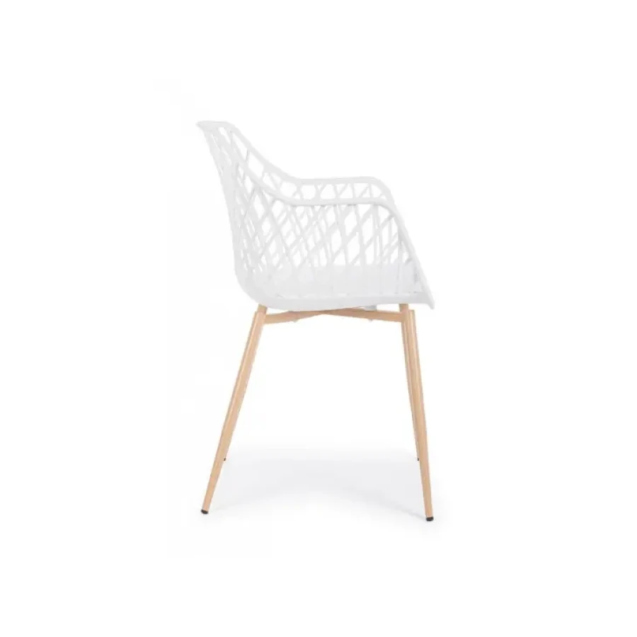 Jedilni stol OPTIK bel ima jeklene noge ki imitirajo les, sedalni del je iz plastike. Material: - Plastika - Les Barva: - Bela - Les Dimenzije: širina: 58cm