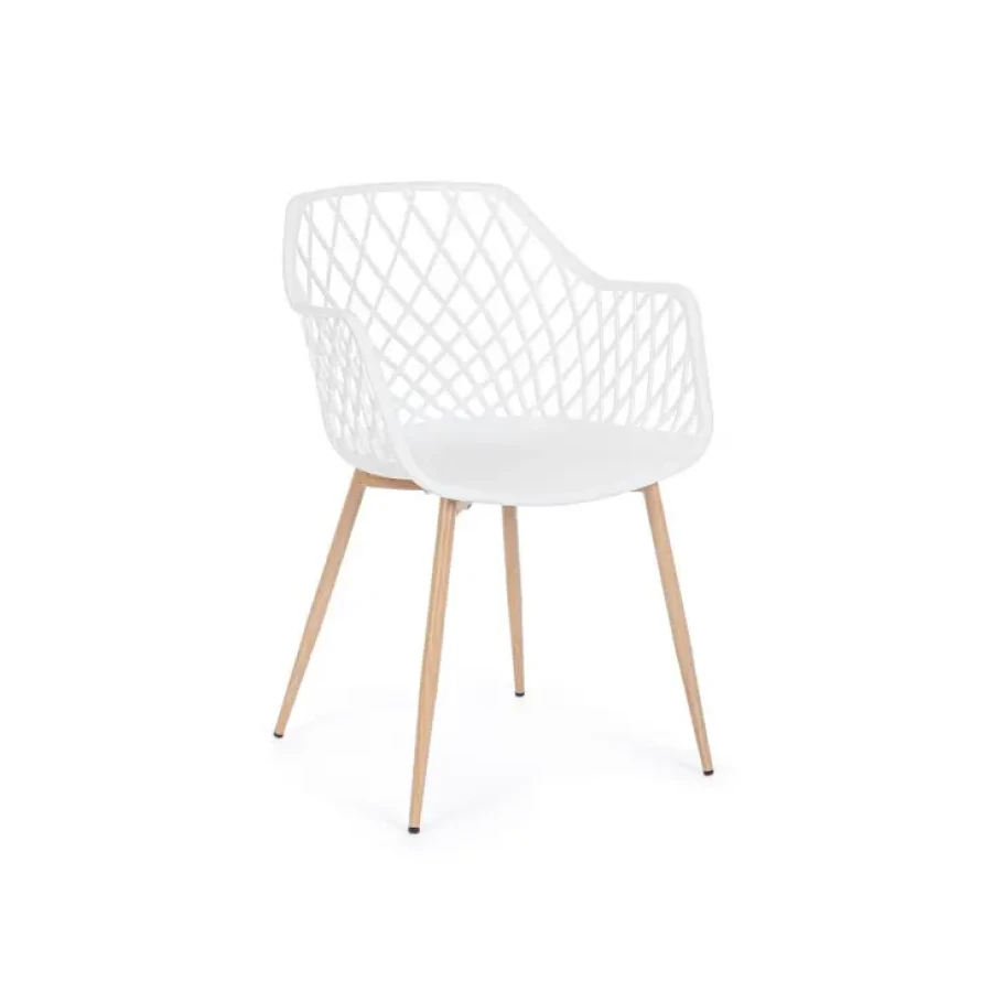 Jedilni stol OPTIK bel ima jeklene noge ki imitirajo les, sedalni del je iz plastike. Material: - Plastika - Les Barva: - Bela - Les Dimenzije: širina: 58cm