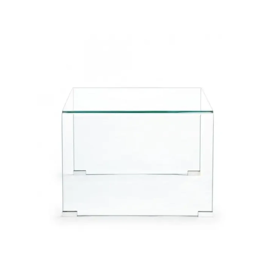 Kulbska mizica IRIDE je narejena iz 10mm debelega stekla. Dimenzije: širina: 60cm globina: 60cm višina: 43cm