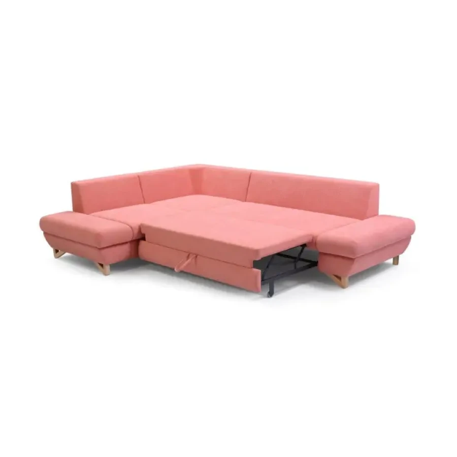 Zagotovite si udobje z moderno sedežno garnituro STANE 2. Oblazinjena je z blagom v roza barvi. Sedežna garnitura je vzmetena z lesenimi nogicami. Ima