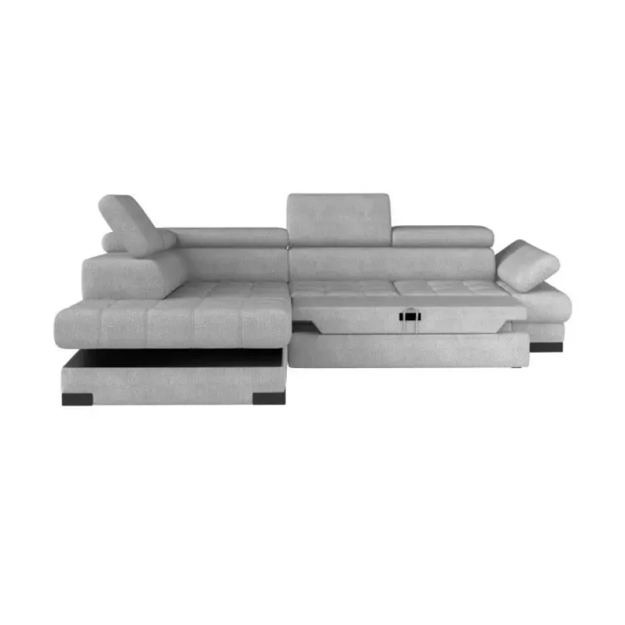 Zagotovite si udobje z moderno sedežno garnituro VALES L. Oblazinjena je z blagom v sivi barvi. Sedežna garnitura je vzmetena, ima pomožno ležišče,