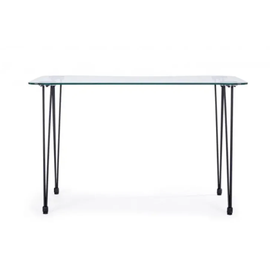 Pisalna miza RONDO je dobavljiva v črni barvi. Sestavljena je iz kovinskih nog in mizne plošče iz kaljenega stekla (10mm). Dimenzije: širina: 120cm