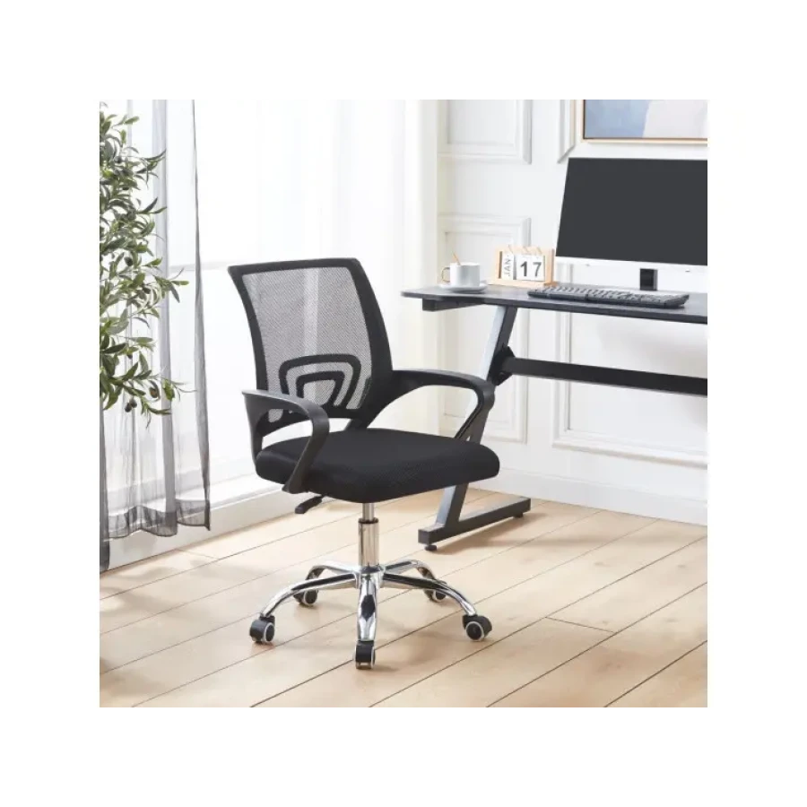Pisarniški stol DISCO krom/črn je vrtljiv stol, ki je nastavljiv po višini. Zagotavlja popolnoma zanesljivo uporabo ter vzdržljivost. Čvrsta podlaga in