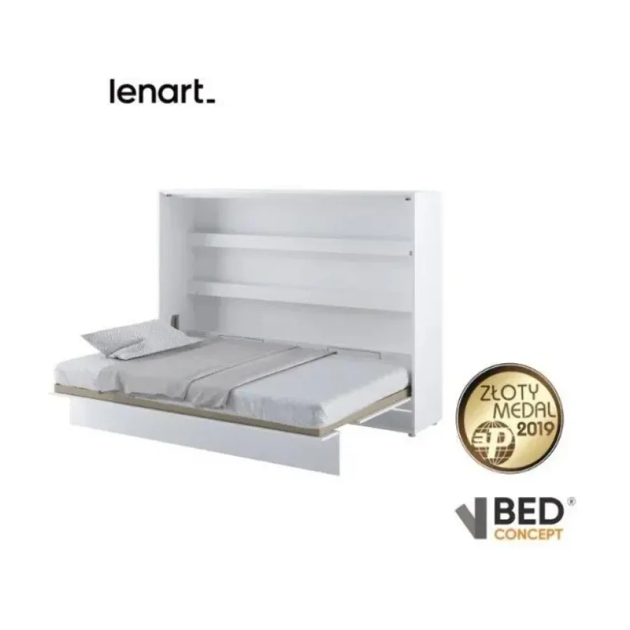Vodoravna stenska postelja ZVONČEK je primerna za vzmetnico 140 cm širine. Opremljena je z dodatnimi notranjimi policami. Primerna je tudi za majhno
