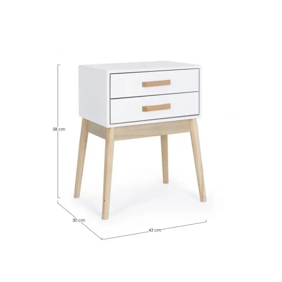 Predalnik 2C ORDINARY bela ima noge iz borovega lesa, ter predali so iz lesa. Material: - Les Barva: - Bela mat - Les Dimenzije: širina: 43cm globina: 30cm