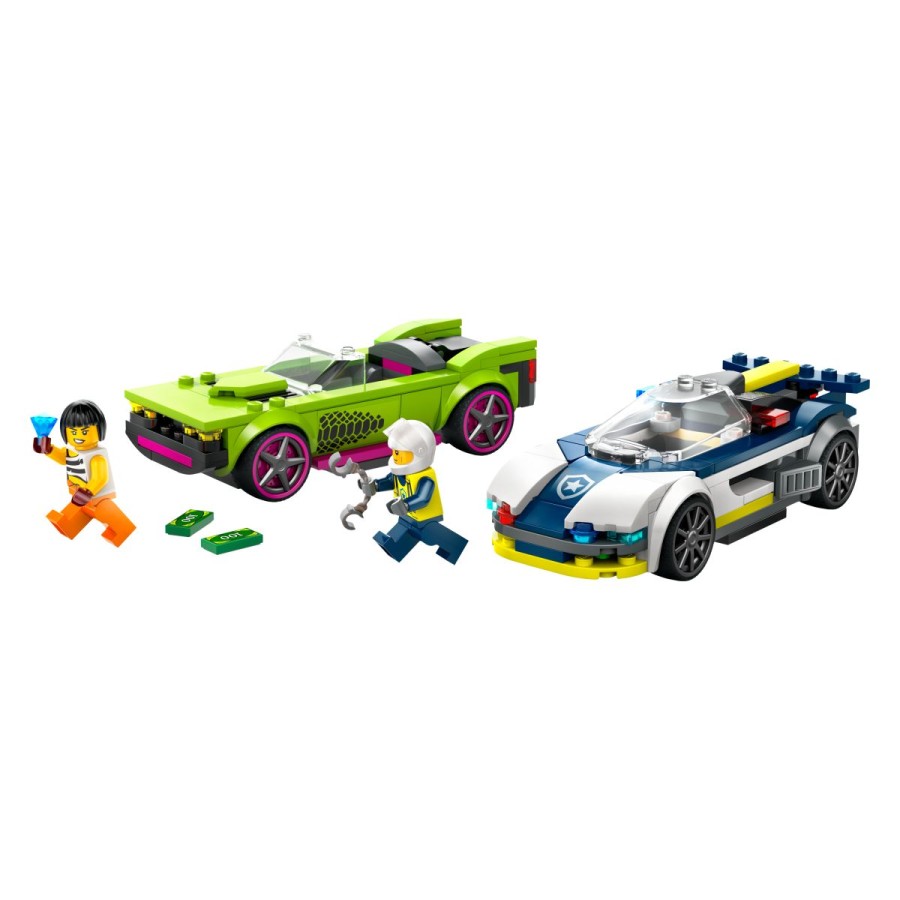 da prehitiš zločinca v njegovem zelo hitrem avtu z močnim motorjem! V LEGO Cityju te čaka osupljiva akcija!