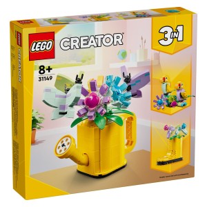 Vsak prostor lahko poživiš s pisanim kompletom LEGO® Creator Rože v zalivalki. V kompletu z rumeno zalivalko z ročajem in šobo so 3 cvetlice s premičnimi cvetnimi listi in 3 metulji
