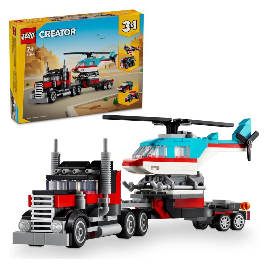 lahko namesto LEGO® Creator ploščadnega tovornjaka s helikopterjem sestaviš močno propelersko letalo in cisterno za gorivo ali dirkalni hotrod in terenski enoprostorec