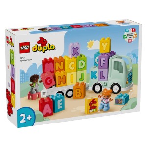 Predšolskega otroka napotite v zabavno sestavljanje besed z igračo za sestavljanje LEGO® DUPLO® Town Abecedni tovornjak. Malčki pripnejo prikolico in jo naložijo z abecednimi kockami za zabavno učenje črk. V kompletu je tudi element stereo in knjiga kocka