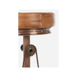 Barski stol CYCLE je dobavljiv v rjavi barvi. Noga je kovinska z bakreno oblogo, sedež pa je oblečen v usnje. Dimenzije: širina: Ø42cm višina: 80hcm
