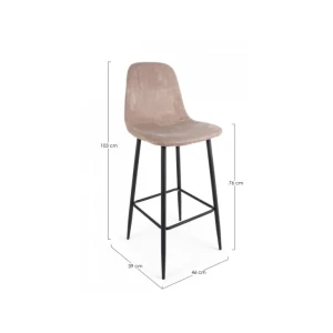 Barski stol IRELIA VELLUTO taupe ima noge iz kovinske cevi, obloga je iz poliuretanske pene in žamet prevleke (100% poliester). Material: - Kovina - Pena -