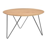 Moderna klubska miza okrogle oblike, s kovinskimi nogami v mat črni barvi. Plošča mize je narejena iz masivnega hrastovega lesa, z naoljeno površino. Ima