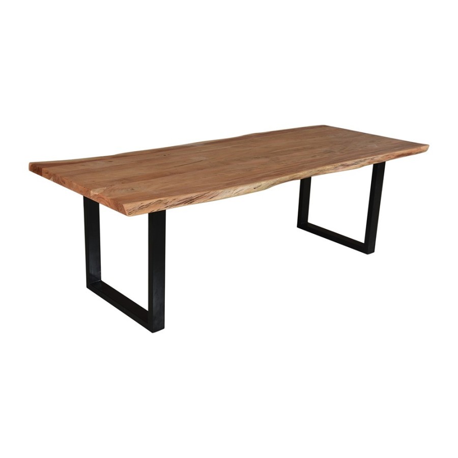 Robustna jedilniška miza ima kovinske noge v obliki črke U. Noge so narejene iz železa, lakirane v črno barvo, dimenzije 10x5 cm. Višina mize je 77 cm.
