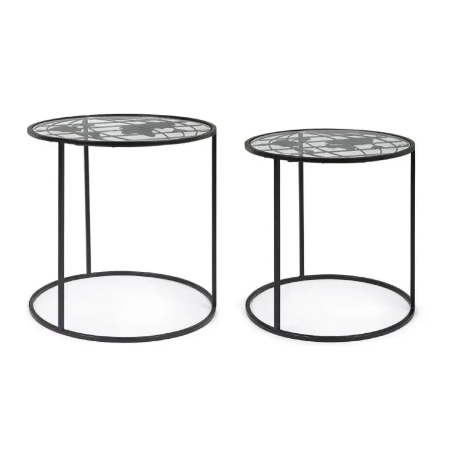 Set 2 klubskih mizic MONDO je ogrodje iz jekla in mizna plošča iz kaljenega stekla. Material: - Jeklo - Kaljeno steklo Barva: - Črna Dimenzije: širina: