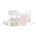 kako otrok naravno sesa mleko. Električna prsna črpalka Philips Avent zagotavlja optimalen pretok mleka in se nežno prilagaja velikosti in obliki bradavice.Kaj vsebuje:Prsne blazinice za enkratno uporabo: 2 kosaKomplet za črpanje: 2 kosaMotorna enota (samo za uporabo s kablom): 1 kosaTesnilni pokrovček: 2 kosaVmesnik Micro-USB (uporaba s kablom): 1 kosaVrečke za mleko: 5 kosovSteklenička 120 ml: 2 kosaCucelj s počasnim pretokom: 2 kosa