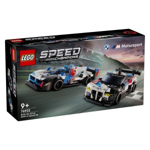 Zdaj lahko v zbirko dodaš dvojni komplet LEGO® Hitrostni prvaki dirkalnih avtomobilov BMW M. Modela M4 GT3 in M Hybrid V8 sta primerna za sestavljanje