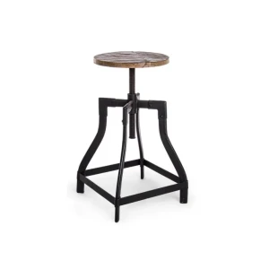Barski stol REVOLVE je dobavljiv v črno-rjavi kombinaciji. Noga je kovinska, sedež pa je iz lesa (mango). Gre zavrtljiv stol, nastavljiv po višini.