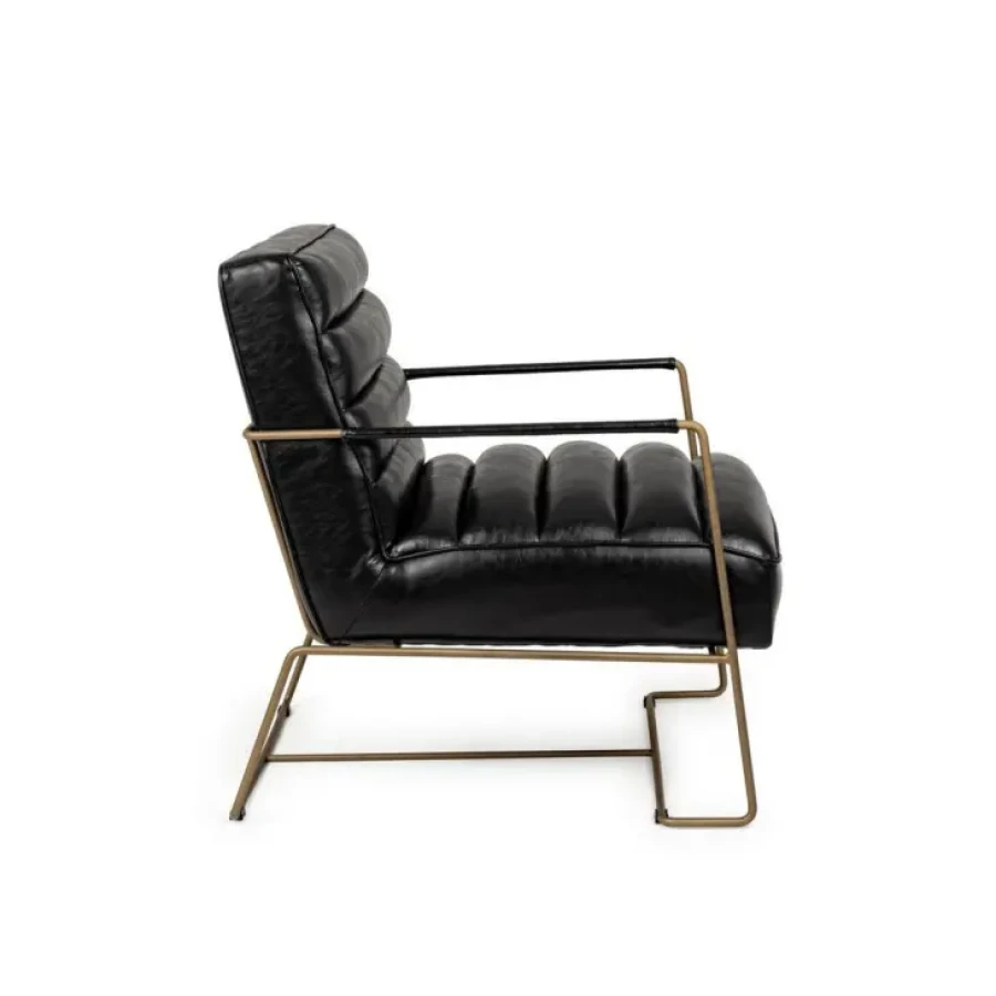 Fotelj BRIANNA je dobavljiv v črni barvi. Okvir je kovinski, sedež je oblečen v umetno usnje. Polnjen je z poliuretansko peno. Dimenzije: širina: 62.5cm