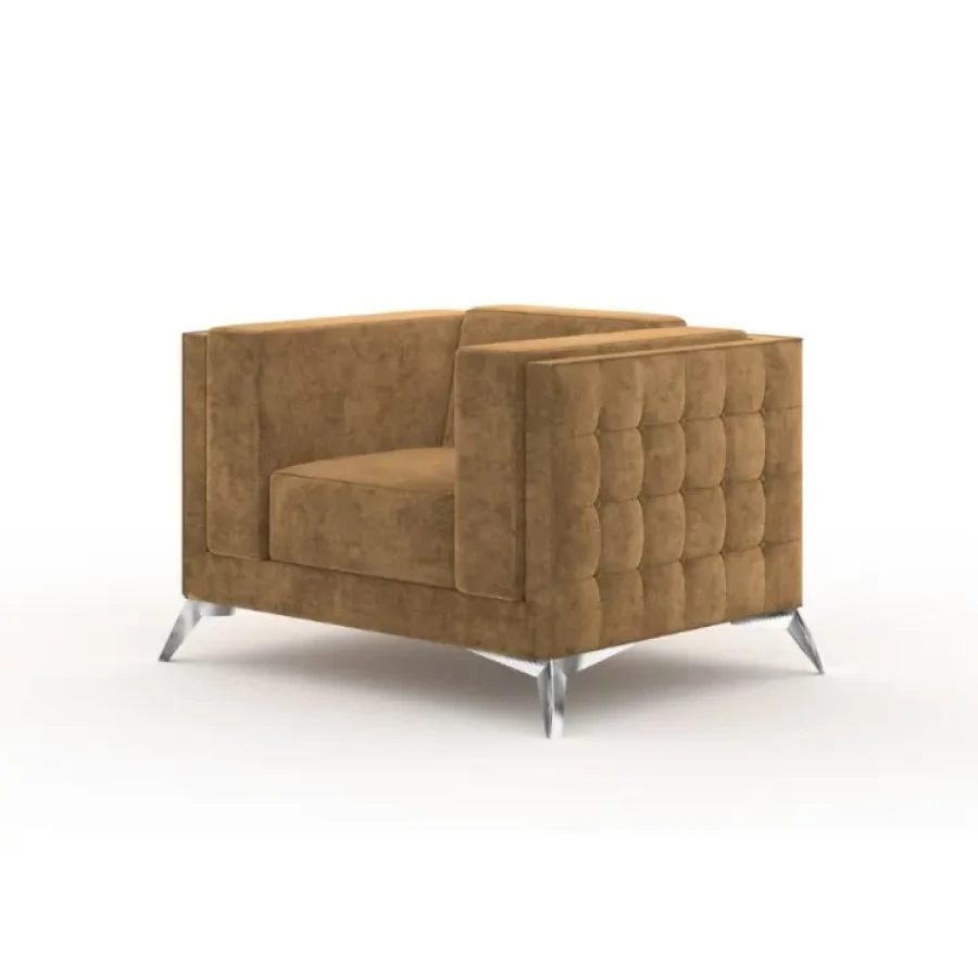 Fotelj DALAS je elegantnega videza kateri bo polepšal vsak prostor. Vzmeten je z valovitimi vzmetmi. Narejen je iz visoko elastične poliuretanske pene. Okvir