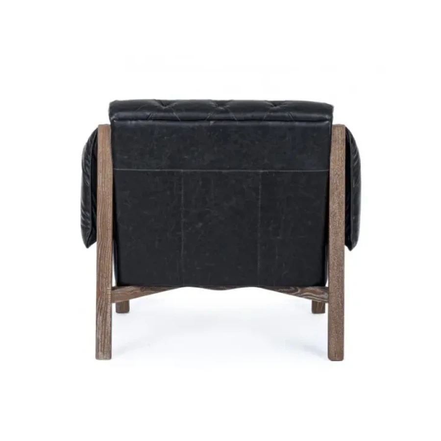 Fotelj HARRISON je dobavljiv v črni barvi. Okvir je iz lesa, prevleka pa iz umetnega usnja. Obloga je iz poliuretanske pene. Barva: - les -jelša - črno