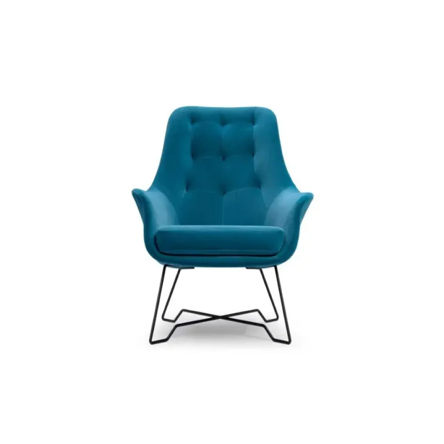 Fotelj IZIDOR v zeleni barvi je udoben in kvaliteten ter modernega videza. Je odlična popestritev za vaš dom ali pisarno. Nogice so kovinske. Dimenzije: