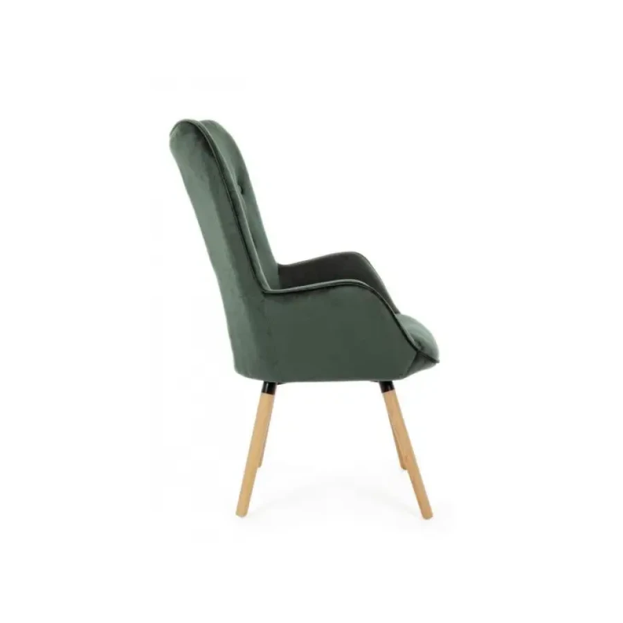 Fotelj JULIET zelena ima leseno konstrukcijo, oblogo iz poliuretanske pene, prevleka pa je iz 100% poliestrskega žameta. Material: - Les - Pena - Poliester
