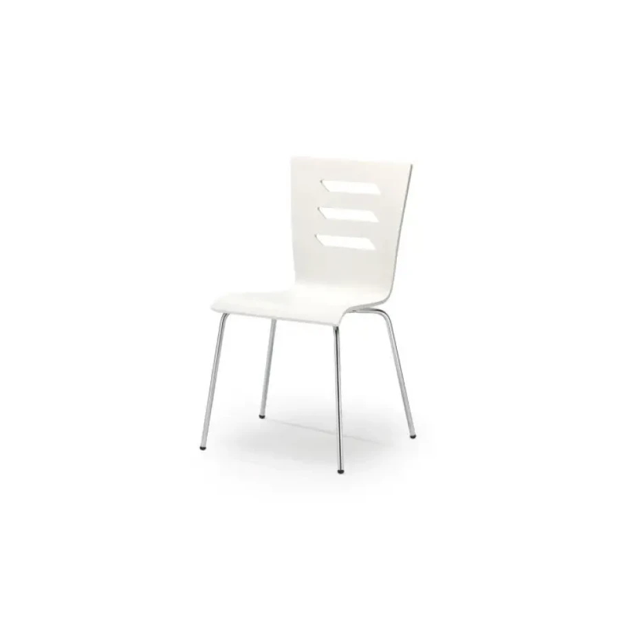 Moderen stol KAJA, je zelo kvalitetno narejen. Je odličen stol tako za vašo jedilnico ali gostinski lokal. Barva: -bela Material: - kovina -vezana plošča