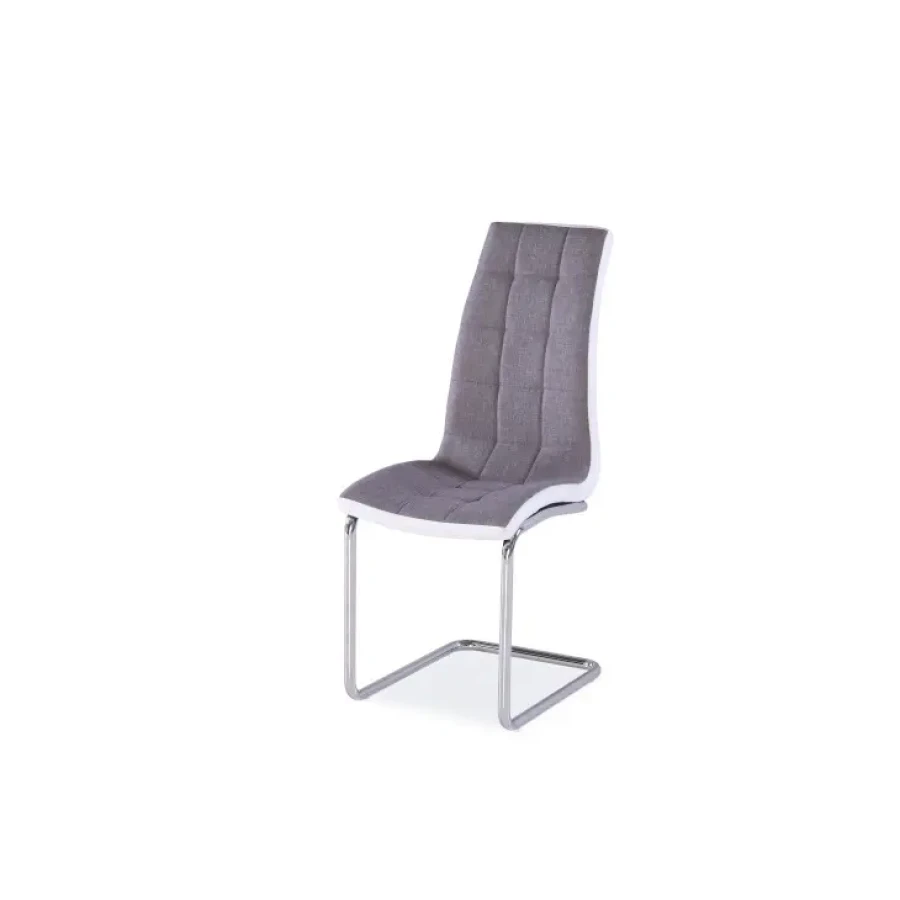Masiven stol LIVA 2 .Narejen je iz kovine, sedišče pa je iz kombinacije tkanine in umetnega usnja. Dobavljiv je v barvi kot na sliki. Barva: -siva/ bela/