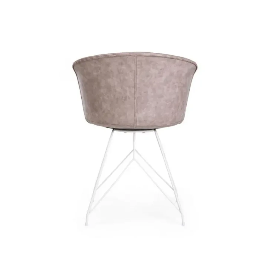 Kuhinjski jedilni stol LOFT dobavljiv v bež umetnem usnju z belimi kovinskimi nogami. Dimenzije: širina: 56cm globina: 54cm višina: 76cm višina: 451cm