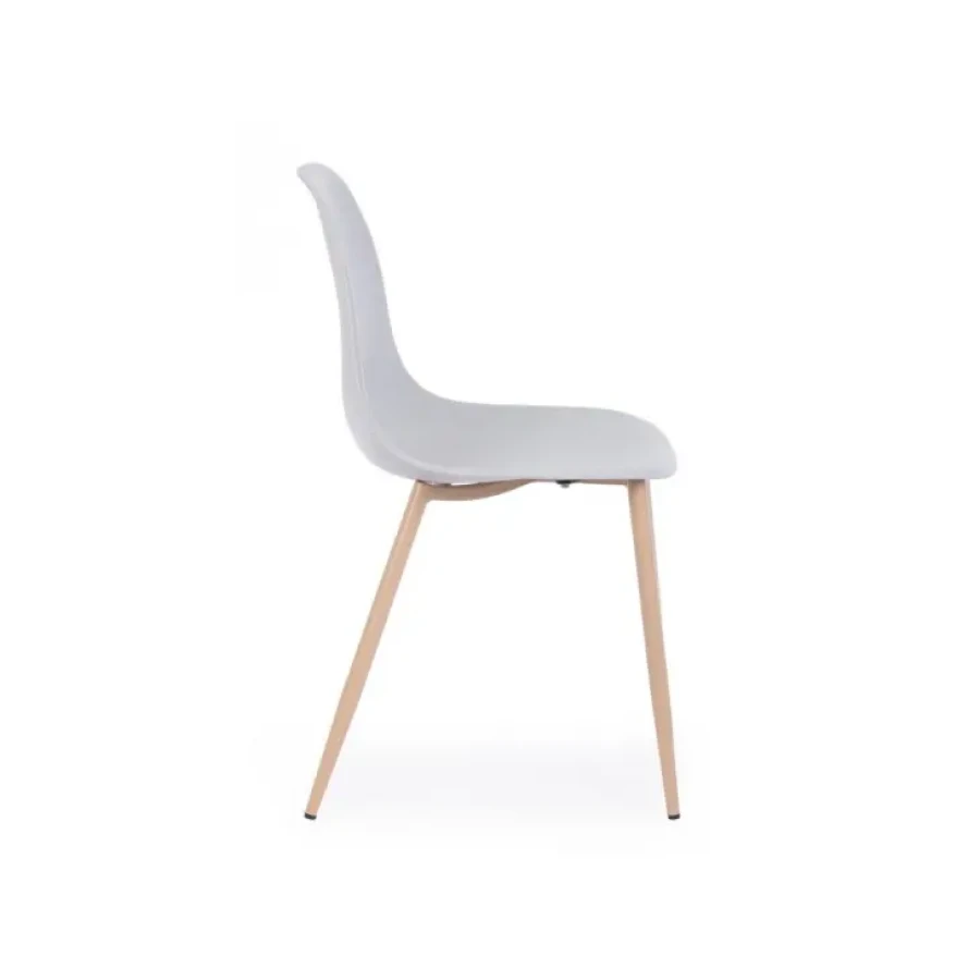Jedilni stol MANDY je dobavljiv v sivi barvi, kovinske noge v barvi lesa. Sedalni del iz polipropiena. Dimenzije: širina: 53cm globina: 46cm višina: 82cm