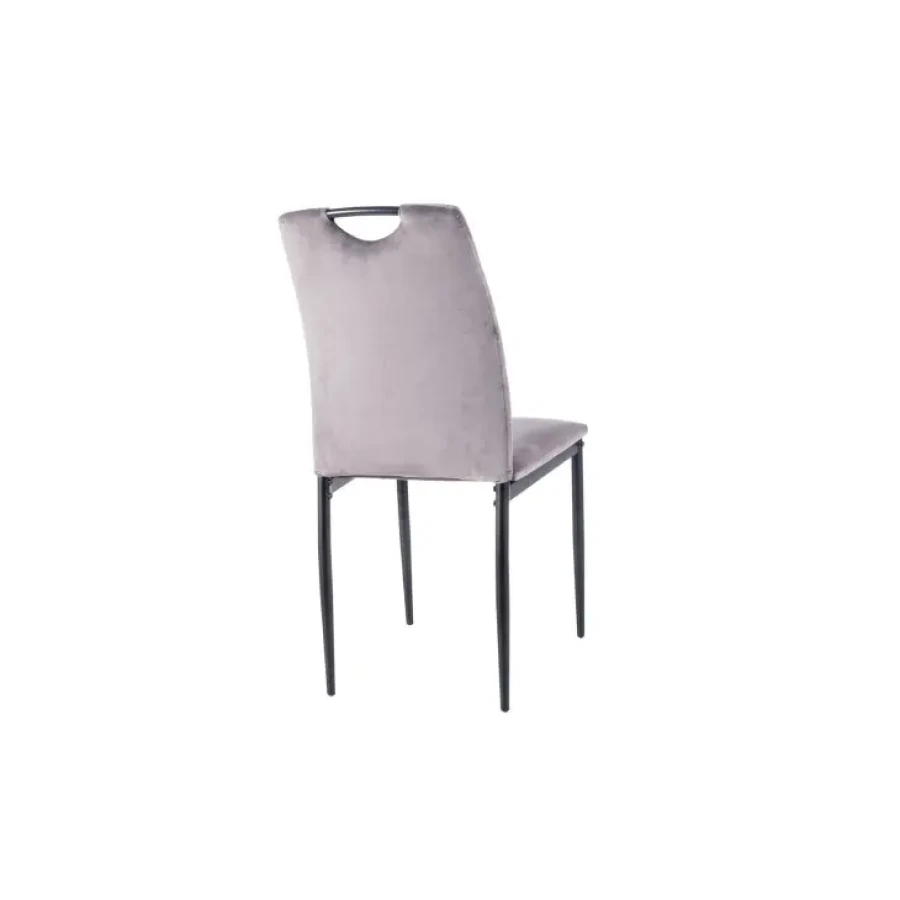 Jedilni stol ORI je elegantnega dizajna in kakovostne izdelave. Narejen je iz nežne žametne tkanine mehke na otip, kar zagotavlja udobnost. Noge so kovinske