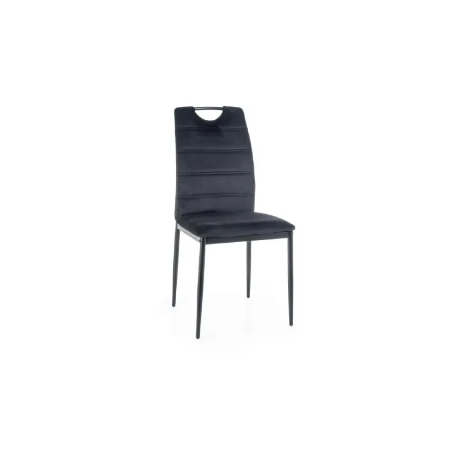 Jedilni stol ORI je elegantnega dizajna in kakovostne izdelave. Narejen je iz nežne žametne tkanine mehke na otip, kar zagotavlja udobnost. Noge so kovinske