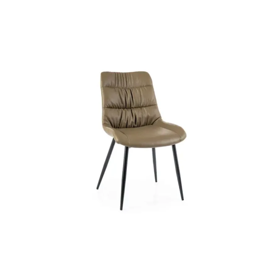 Jedilni stol PENELOPA je narejen iz kvalitetnega umetnega usnja ter kovinskimi nogicami. Material: - Umetno usnje - Kovina Barve: - Olivna zelena / Črna