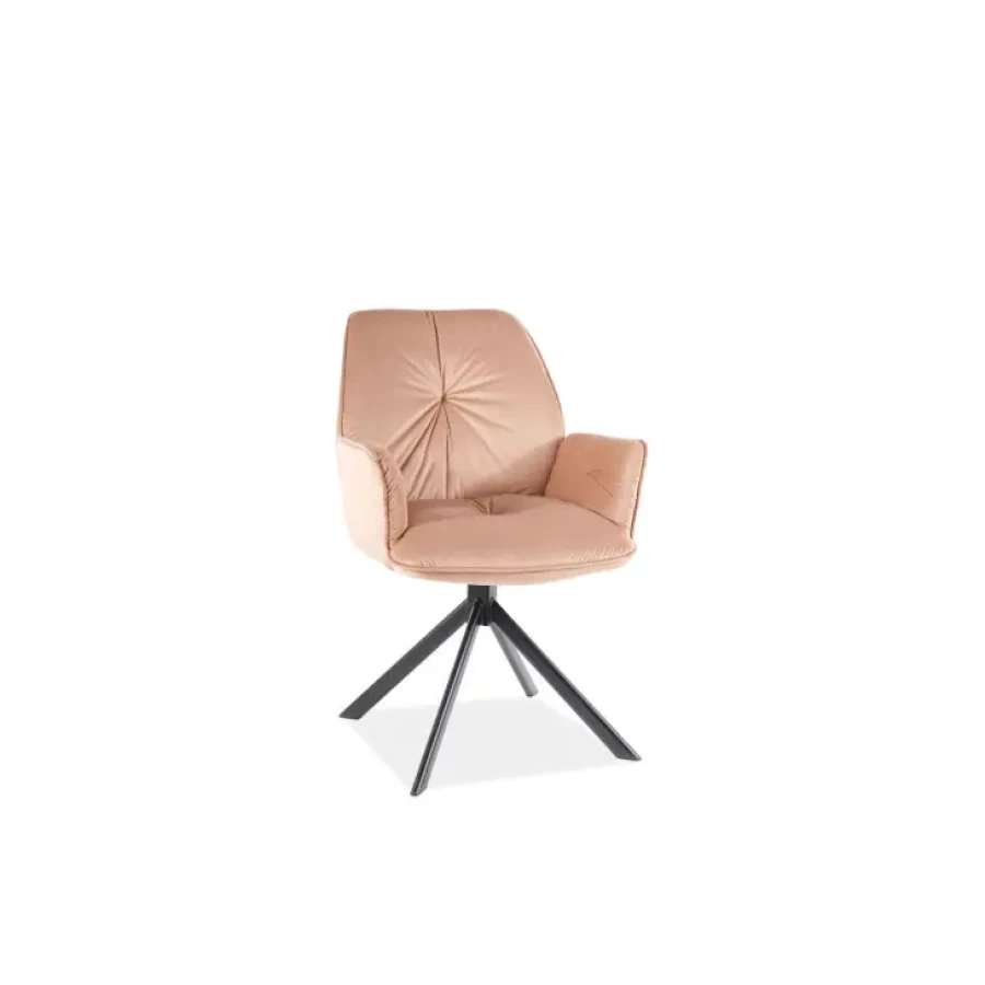 Vrtljivi jedilni stol PEPERMINT 2 je eleganten, oblazinjen je v mehko žametno tkanino zato je zelo udoben. Kovinske noge v črni mat barvi zagotavljajo