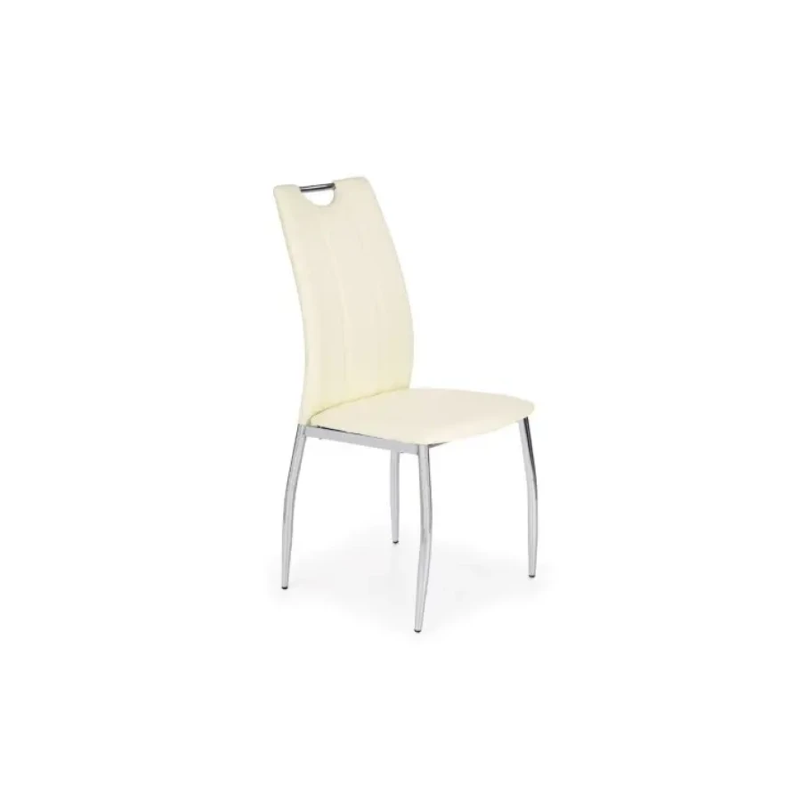 Moderen stol ROJ, je zelo kvalitetno narejen. Je odličen stol za vašo jedilnico. Barva: -bela Material: -umetno usnje -krom Dimenzija stola : - višina: 97
