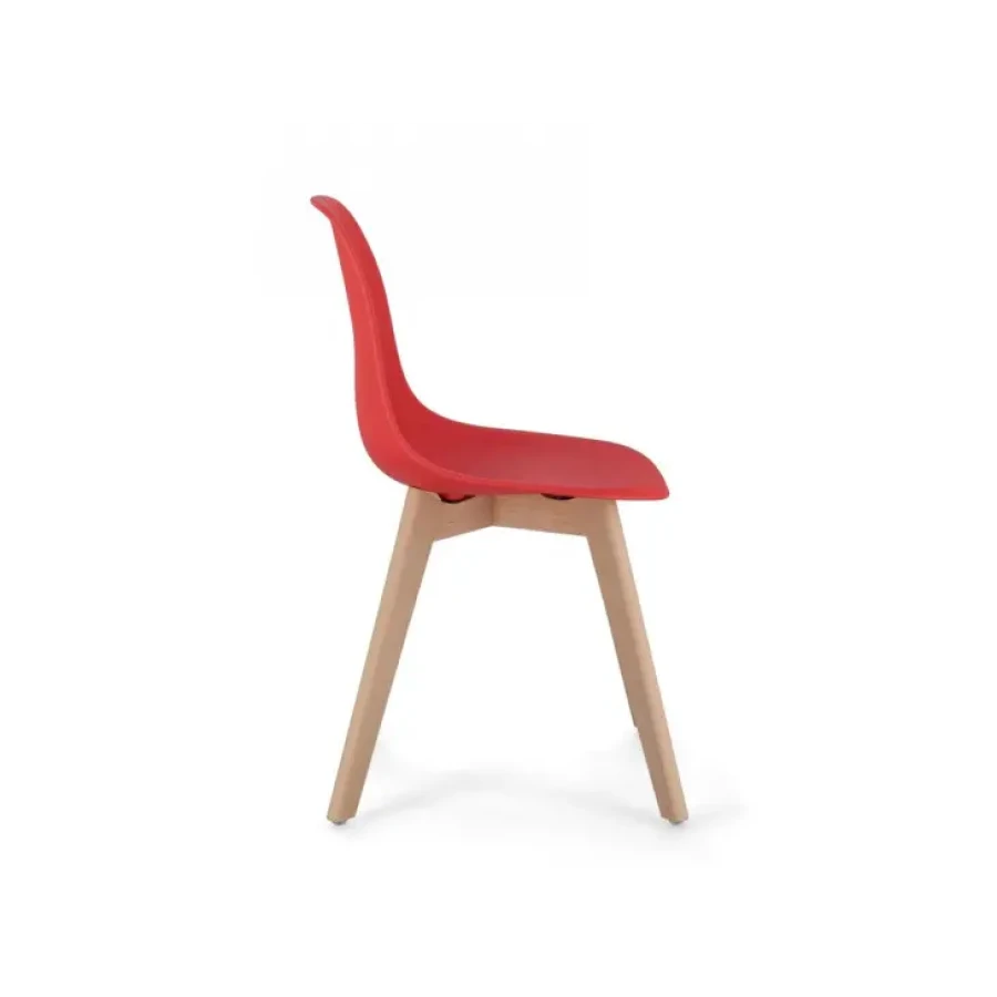 Jedilni stol SYSTEM rdeča je eleganten kos pohištva, ki popestri vsak prostor. Noge ima narejene iz bukovega lesa. Sedež in naslon je narejen iz kakovostne
