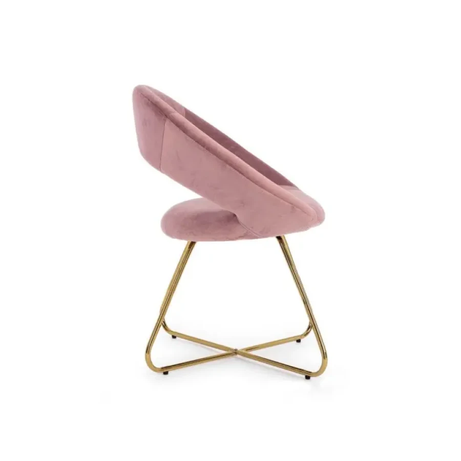 Jedilni stol VANITY roza je narejrn iz poliuretanske pene ki je oblečena v poliester, tako da daja občutek žameta. Struktura sedeža ter hrbta sta iz lesa,