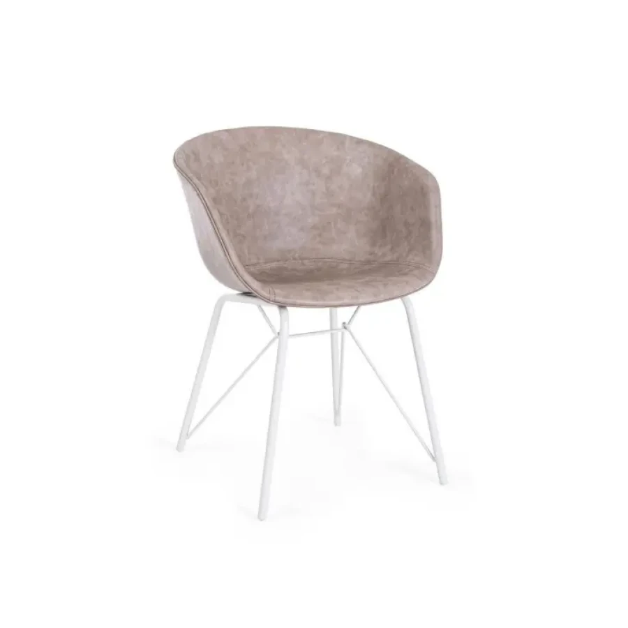 Kuhinjski jedilni stol WARHOL dobavljiv v bež umetnem usnju z belimi kovinskimi nogami. Dimenzije: širina: 59cm globina: 54,5cm višina: 80cm višina: