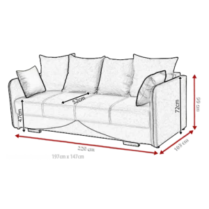 Kavč ALFONZO je moderen in eleganten. Narejen je iz kvalitetnega blaga. Kavč je vzmeten z Bonell vzmetenjem, zato je spanje na njem udobno. Pri raztegnitvi