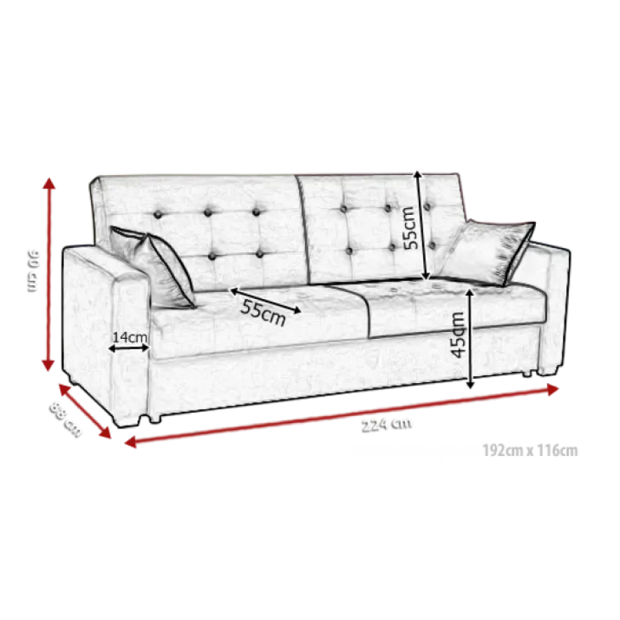Kavč ASTORIA je klasičen in eleganten kavč. Raztegljiv je v spalno pozicijo z vzmetenjem Bonell, ki je zelo udobno za spanje. Material: - Umetno usnje /