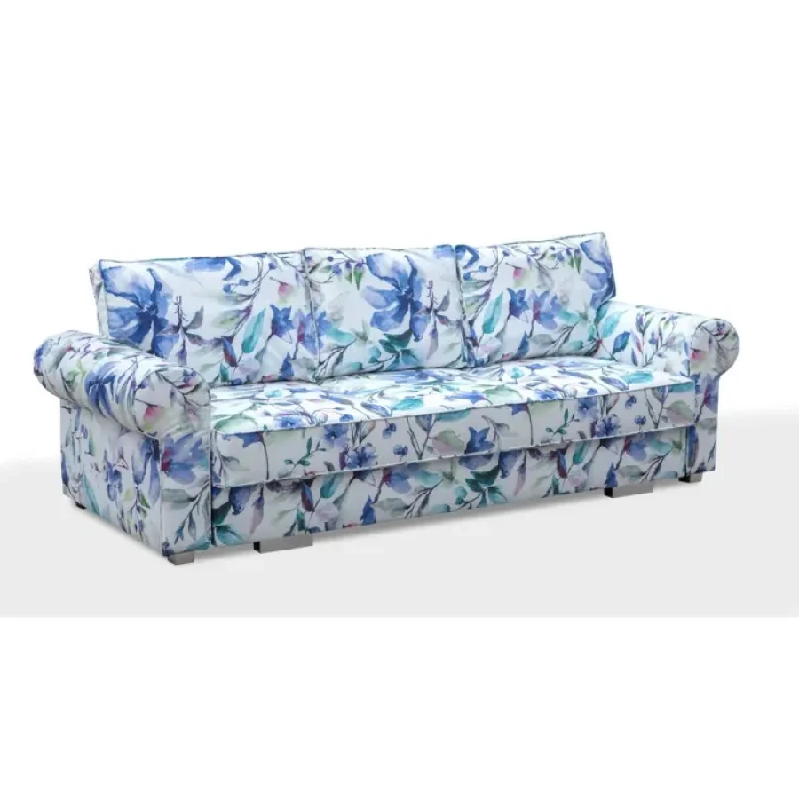 GEJŠA je živahen kavč, njegov rožasti vzorec da vašemu prostoru kanček retro klasike. Lepo se ujema predvsem z lesenim, belim ali pa s sivim pohištvom.