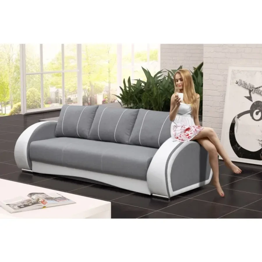 Moderni kavč TALIA je narejen iz kvalitetnega blaga. Kavč je vzmeten z Bonell vzmetenjem, zato je spanje na njem udobno. Pri raztegnitvi vam pomaga