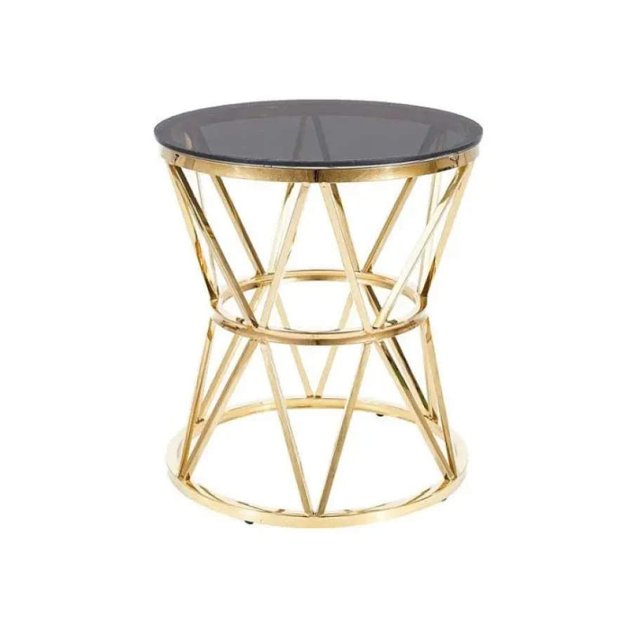 Klubska miza ARIES je modernega dizajna. Mizna plošča je narejena iz zadimljenega kaljenega stekla. Mizno podnožje je narejeno iz nerjavečega jekla v barvi