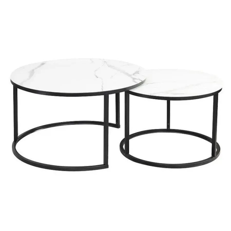 Klubska miza ATLANTIDA BELA. Mizna plošča je narejena iz stekla v videzu belega marmorja. Okvir mize je iz kovine v črni barvi. Barva: - Bela mat - Črna