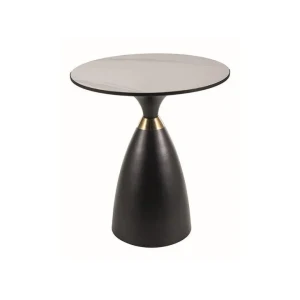 Klubska miza GELI je modernega dizajna. Mizna plošča je narejena iz keramike v videzu marmorja, bele barve. Mizno podnožje je narejeno iz kovine v črni mat