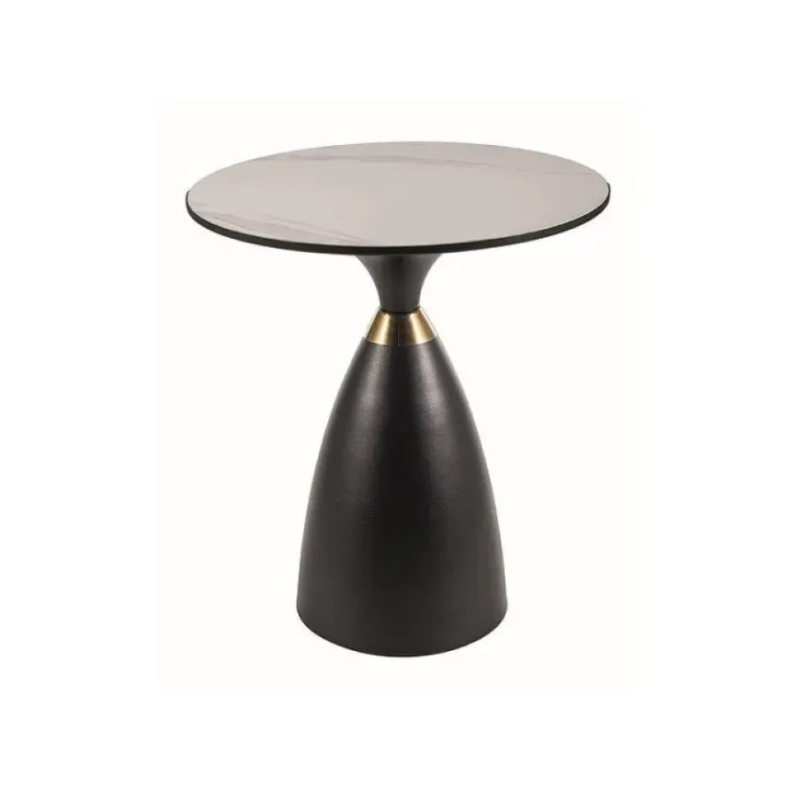 Klubska miza GELI je modernega dizajna. Mizna plošča je narejena iz keramike v videzu marmorja, bele barve. Mizno podnožje je narejeno iz kovine v črni mat