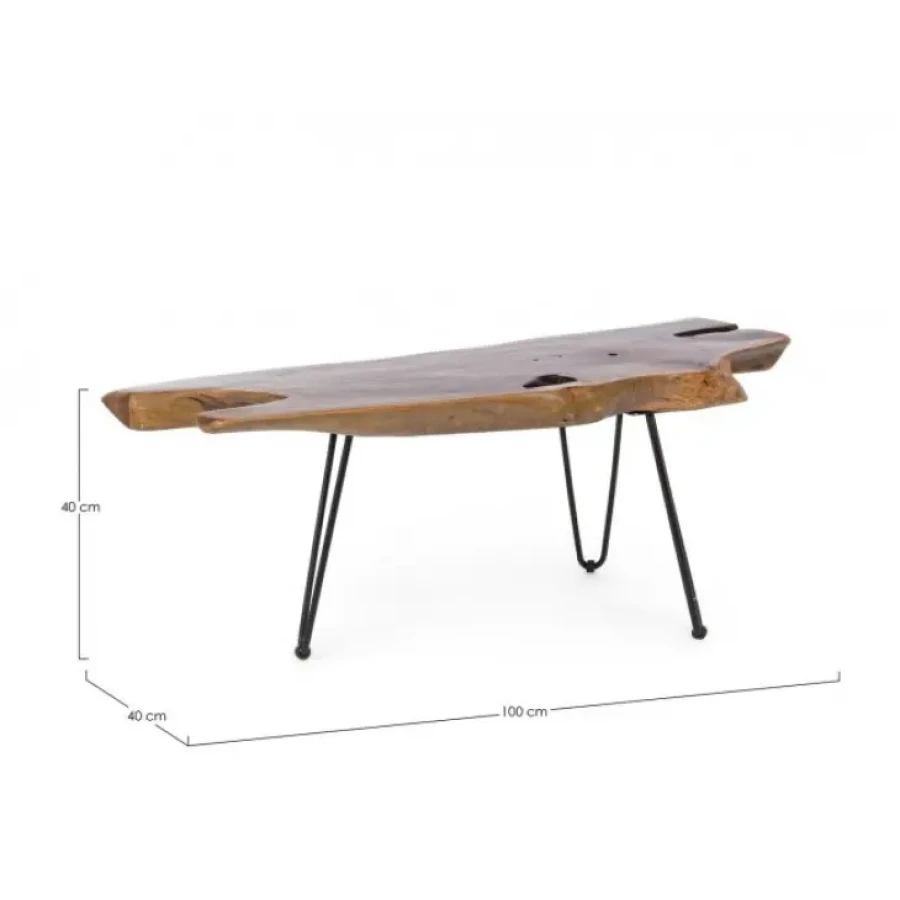 Klubska mizica ADANYA 100X40 je narejena iz lesa z naravnim zaključkom. Ima kovinske noge. Oblike in mere, ki jih ustvarja les so samo okvirne, lahko se